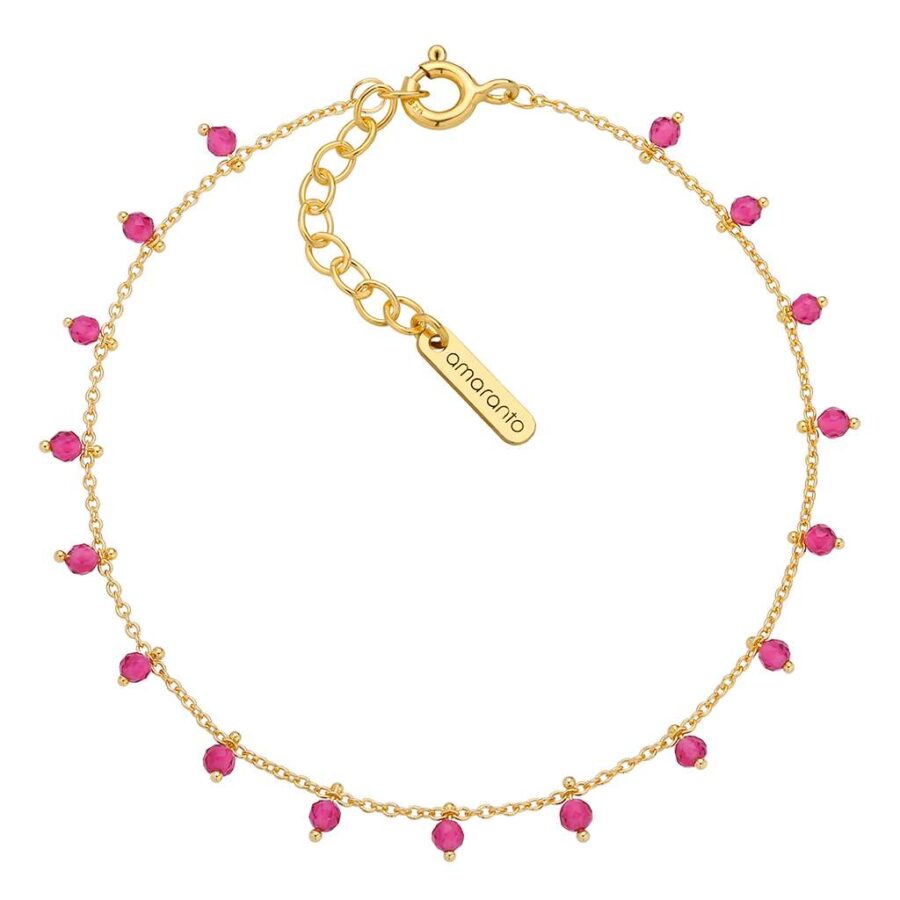 Złota bransoletka comma Rose z rubinowymi kryształkami