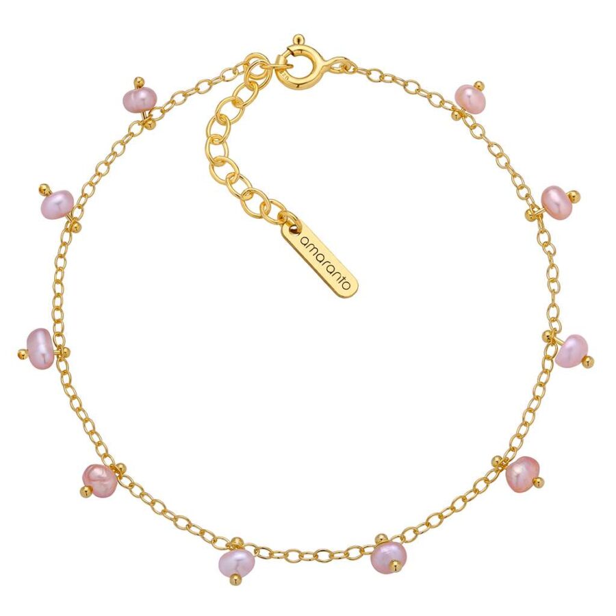 Bransoletka Pearl - złota z różowymi perłami