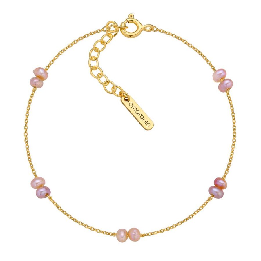 Bransoletka Duo Pearl - złota z różowymi perłami